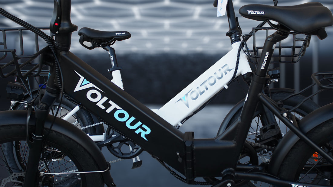 two ebikes criss crossing